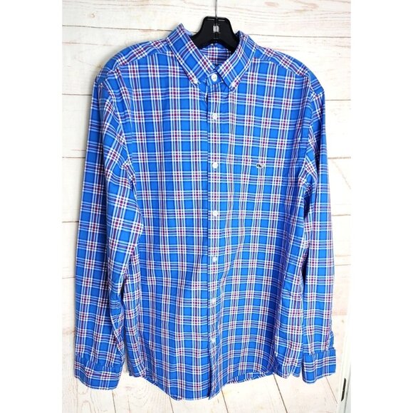 Vineyard Vines By Shep & Ian Classic Fit Tucker 100% Cotton Blue Plaid Shirt - Picture 1 of 16